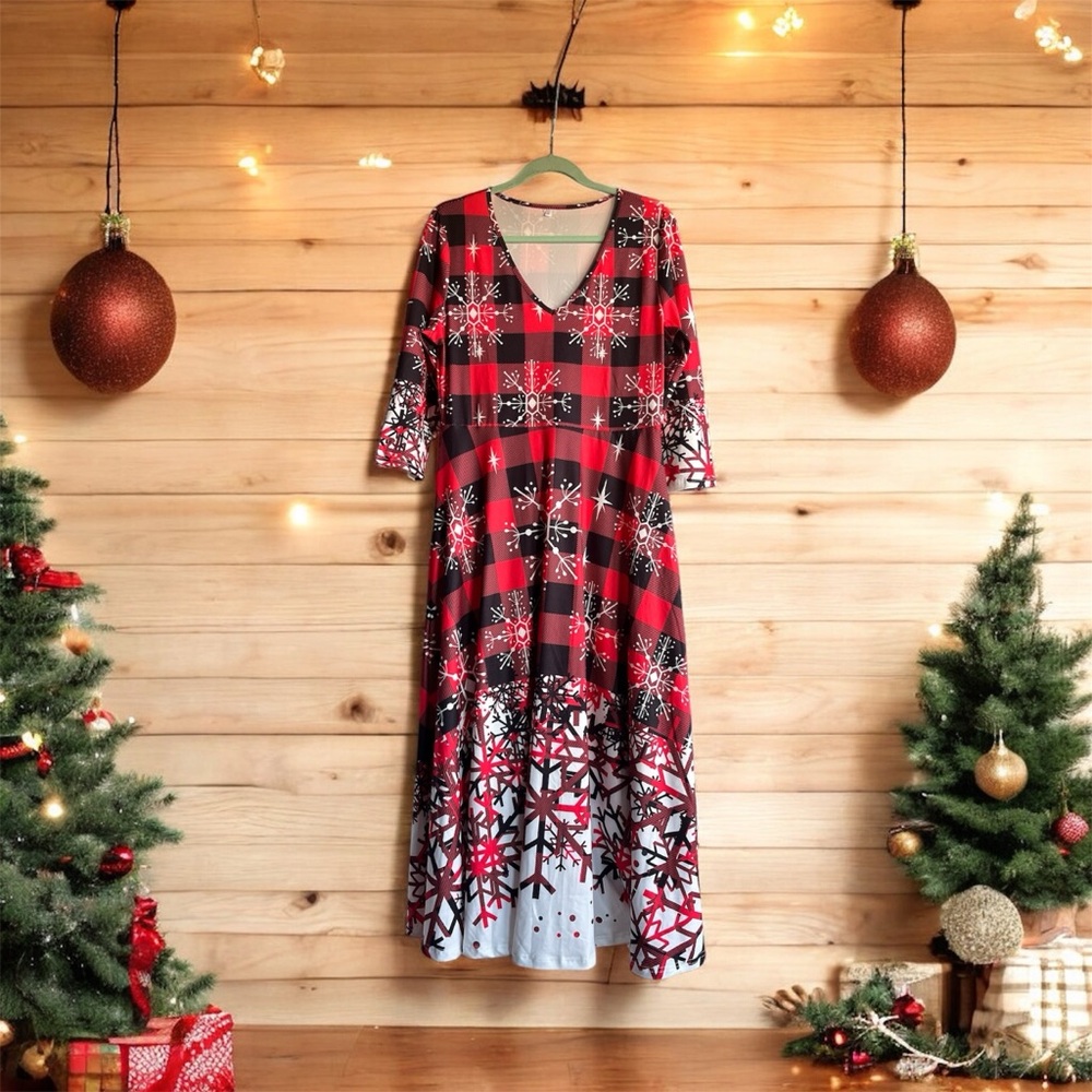 Snowflake Christmas Spectacular Midi Dress Size Large Stretch material